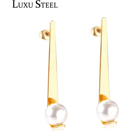 LUXUSTEEL Round Imitation Pearl Drop Earrings Women Accessories 2021 Trendy Style Gold Silver Color Earring Fashion Jewerly Gift