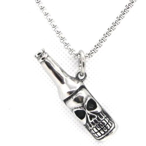 Hot!! Newest Beer Bottle Skull Pendant 316L Stainless Steel Jewelry Band PARTY Beer Cool Pendant
