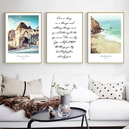 Sea Landscape Green Plant Tree Leaves Architecture Letter Canvas Painting Wall Frameless Picture Poster Living Room Decoration