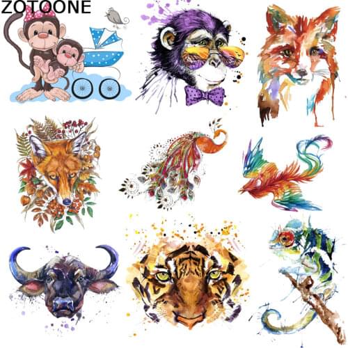 Cartoon color animal fox butterfly garment printing DIY patch T-shirt decals ironing stickers Badges Heat Press monkey patch D