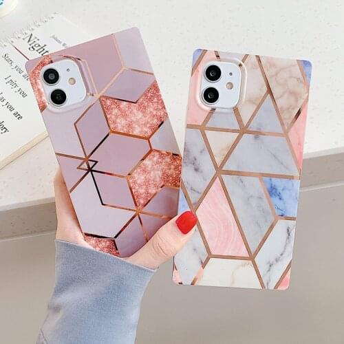 Geometric Marble Phone Case For iPhone 11 11Pro Max XR XS Max X 7 8 Plus 11 Pro 12 Soft Silicone Bumper Electroplated Back Cover