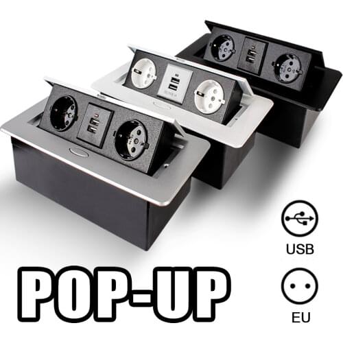 Desktop Socket EU Table Outlet For Meeting Room Slow Pop Up Aluminum Alloy Cover With USB Charging 2 3 Sockets