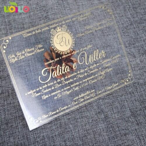 Fancy lovely wedding invitation card wedding clear acrylic invitation card with colorful words printing