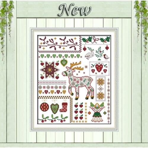 Santa elk with dolls Christmas cartoon painting counted print on canvas DMC 14CT 11CT Cross Stitch Needlework Set Embroider kits