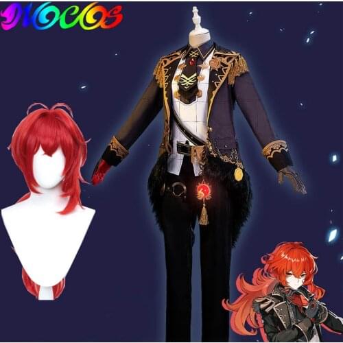 DIOCOS Genshin Impact Diluc Cosplay Wigs Costumes for Halloween Carnival Party