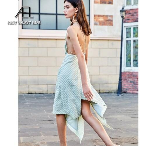 AEL white green Plaid Dresses sexy Female Skew Neck High Waist Lace Up high split Dress Irregular Hem Women Asymmteircal