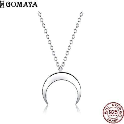 GOMAYA Authentic 925 Sterling Silver Pendant Necklaces For Women Simple Moon Shape Necklace Anniversary Fine Jewelry New Arrival