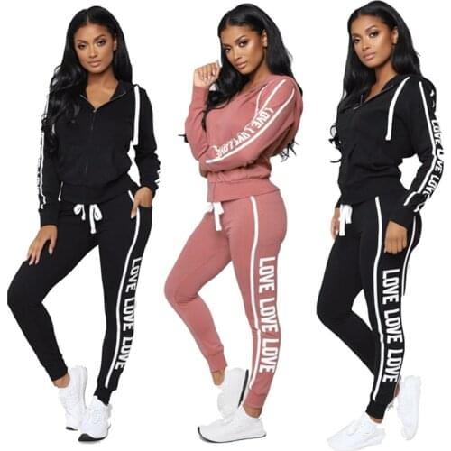 Love Print Tracksuit Women Spring Autumn Clothes Zipper Hooded Sweatshirt Crop Top and Slim Pants Suit Female Casual Sports Wear