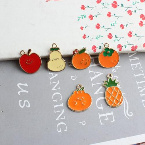 10pcs/lot Cute Fruit Enamel Apples Pear Oranges Persimmon Pineapple Charms For Necklace Bracelet Earring DIY Jewelry Findings