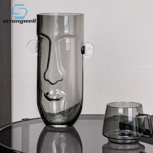 Strongwell Modern Face Vase Home Supplies Decoration Ornaments Transparent Hydroponics Glass Flower Vases Decorations Artware