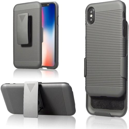 High quality stripe pattern holster combo case with built in kickstand and swivel belt clip holster for iPhone X