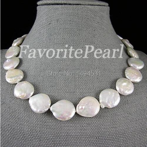 Pearl Necklace - Very Big Coin Pearl 20-21mm AA 18 Inches White Color Coin Shape Ladys Jewelry Bridesmaid Wedding Gift