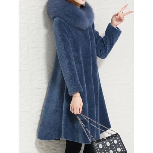 Sheep Shearing Winter Real Coat Fox Fur Collar Wool Jacket Women Clothes 2020 Manteau Femme 88017 YY1116