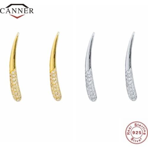 CANNER Real 925 Sterling Silver Fashion Ivory Diamond Stud Earrings Cartilage Piercing Earrings for Women Jewelry Pendientes
