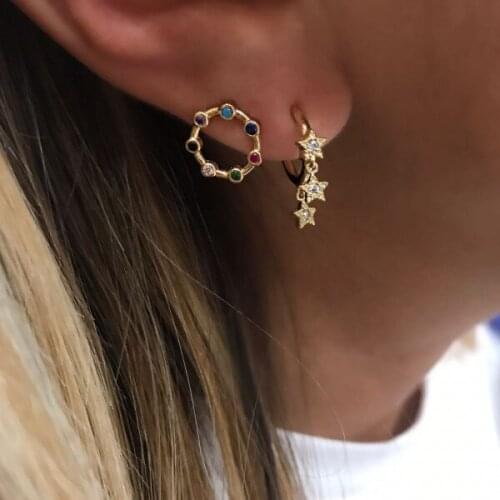 925 sterling silver delicate star charm geometric circle tiny CZ earring for women elelgance lovely fashion charming jewelry