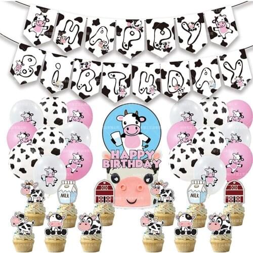 1Set Farm Cows Theme Balloons Banners Birthday Party Balloon Cows Party Decorations Baby Shower Boy Girl Kids Favors Toy Gift