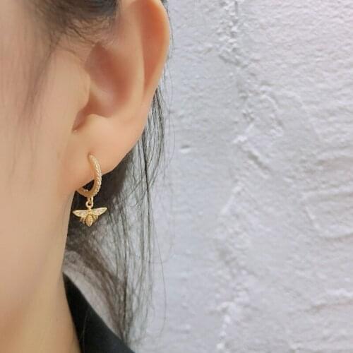 1Pair Diameter 11.5mm Piercing 925 Sterling Silver Earrings for Women 2020 Jewelry Bee Pendant Earrings Gifts to Girlfriend