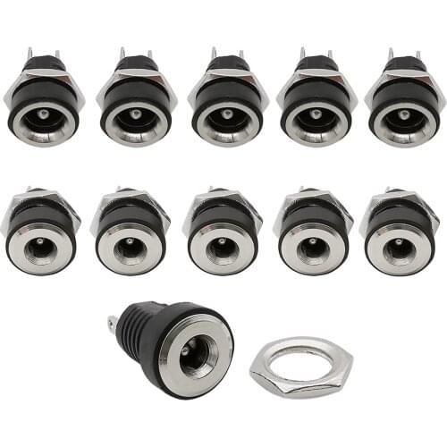10PCS DC Power Jack Socket Connectors DC022B 5.5x2.1mm 5.5x2.5mm 3.5x1.3mm 2 legs Terminals Panel Mount Female Jack DC Connector