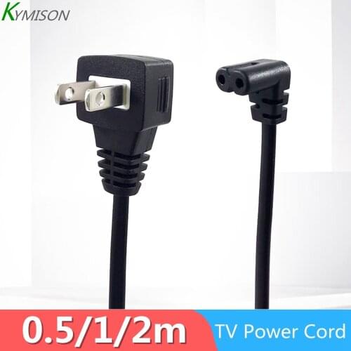 IEC 320 C7 To US 2Pin Plug Power Cord For Samsung TCL TV, C7 Right Angled 90 degree Socket To 2Pin Extension Cable, 0.5m/1m/2m