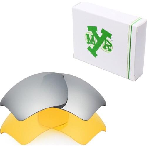 2 Pairs Mryok Replacement Lenses for Oakley Half Jacket 2.0 XL Sunglasses Silver Titanium & HD Yellow