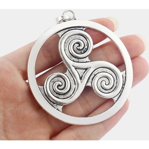 2PCS Antique Large Round Triskele Triskelion Spiral Vortex Charms Pendants for Necklace Making Jewelry Finding 84x67mm