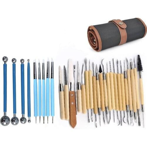 31 Pcs Set Clay Sculpture Tools Pottery Clay Carving Knife Multi-function Combination Set 36 Holes Storage Bag Pottery Tools Set
