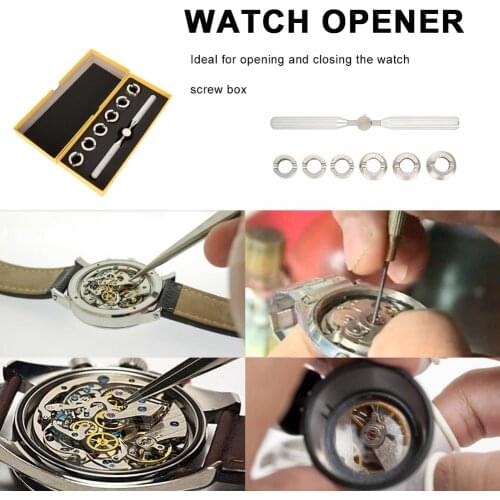 7pcs Watch Case Opener with Wrench Dies Watches Back Cover Remover Kit for Rolex Watch Repair Kit Watchmaker Tools