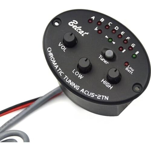 Belcat ACUS-2TN Guitar Pickup 2Band EQ with LED Tuner 2 Band Equalizer Preamp Auto Chromatic Tuning Mode for Silm Body Guitar