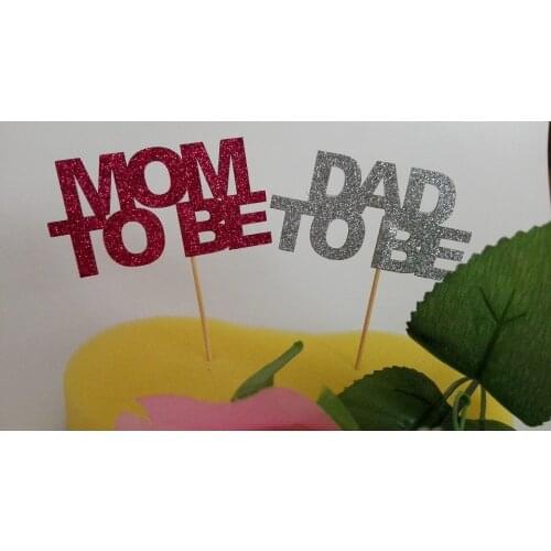 Glitter MOM DAD TO BE cupcake Toppers baby shower birthday party cake decorations food picks
