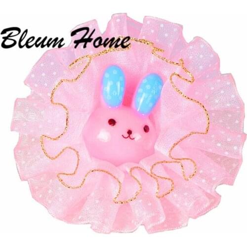 Bleum Home 2pcs girls present Rabbit head head ears Dot lace flower Handmade Headband Elastic Hair Band Hair Accessory