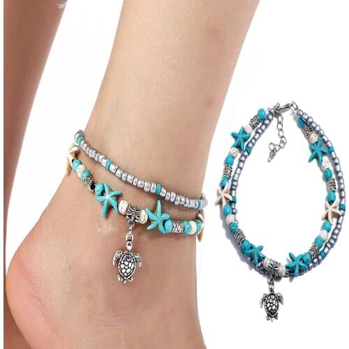 Seahorse Turtle Mermaid Star Bracelet Bangle Beads Anklet Barefoot Bridal Beach Sandal Ankle Heart Women Jewelry Shell