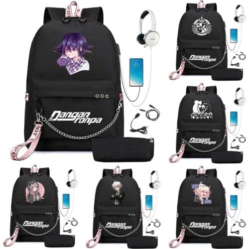 Danganronpa Naegi Makoto Backpack Laptop USB Charging Capacity Backpack Women Bag Male School Bag Waterproof Daily Backpack