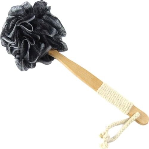 Wooden Handle Non-slip Bath Flower With Long Handle Back Scrubber Shower Supplies Back Scrubber Bath Ball