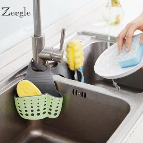 Sponge Holder Draining Rack Adjustable button-type Faucet Multi-function Storage Basket Shelf Drain Basket Kitchen Accessories