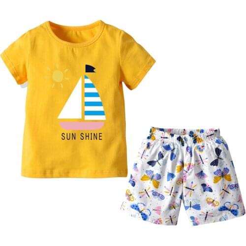 Children Clothing 2020 Toddler Boys Short sleeved T-shirt Butterfly Shorts Two-piece Set Kids Clothes Cotton Casual Sport Suit