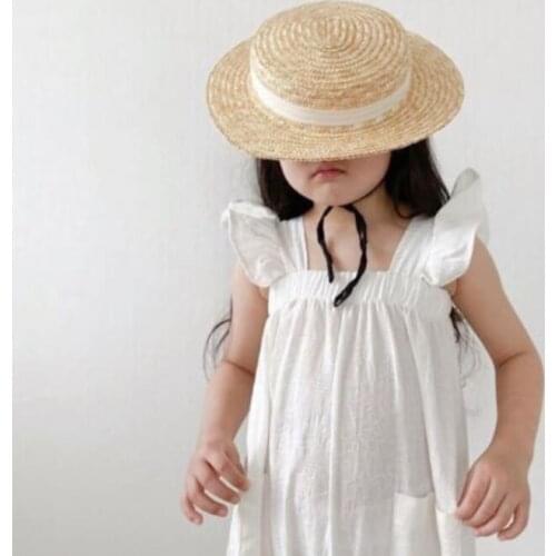 2021 Japanese Korean Style Children Summer Girls Geometric Cotton Hemp Skin Friendly Casual One-piece Flying Sleeve Pocket Pants