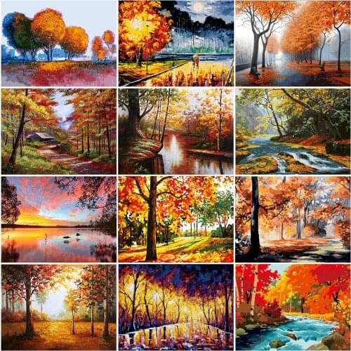 DIY Painting By Numbers Natural Scenery Oil Paint By Numbers For Adults Forest Autumn On Canvas HandPainted Home Decor40x50cm