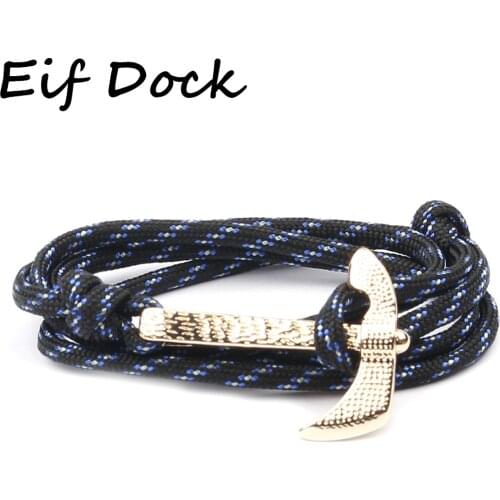 Eif Dock Gold Color Hatchet Stainless Steel Leather Anchor Bracelets Men Nautical Survival Rope Chain Paracord Bracelet Adjustab