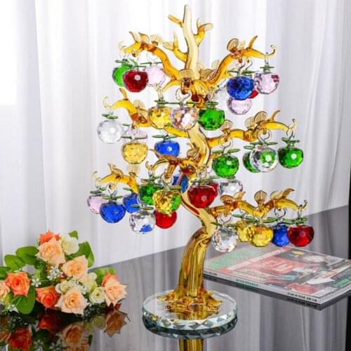 Crystal Apple Tree with 36pcs Hanging Apples Christmas Figurines Home DecorOrnaments Fengshui Crafts Gifts Souvenir Miniatures