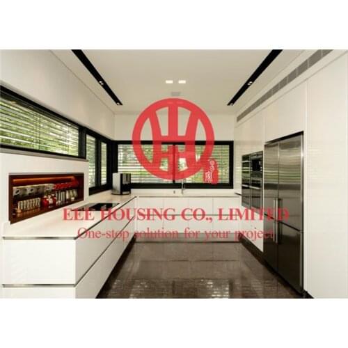 Customized modern lacquer kitchen cabinet with excellent design and quality MOQ is 1 set & sipping by sea