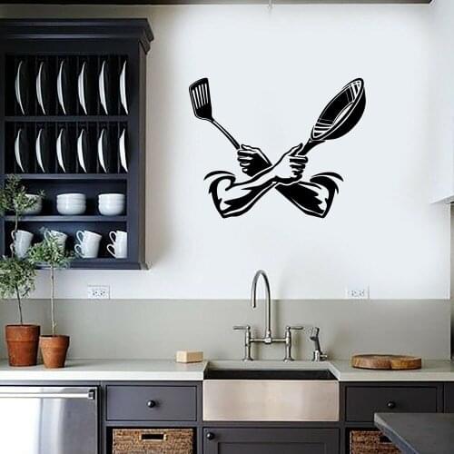 Cooking Wall Decal Pan Spatula Door Window Vinyl Stickers Kitchen Restaurant Dining Room Interior Decor Creatives Wallpaper E174
