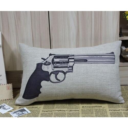 LINKWELL Free shipping 30*50cm Vintage Military Famous Gun Shooter Revolver Linen Pillow Case