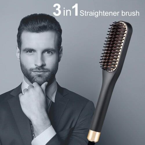 Multi-Function Mens Beard Comb and Brush Hair Straightener Mini auto Hair Curler Salon Tools