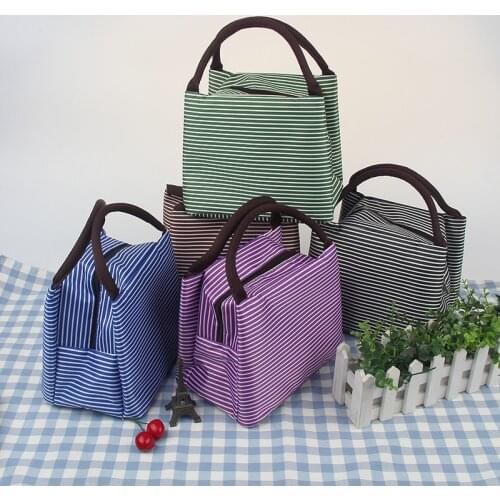 Fashion Stripe Insulation Bag Thickened Aluminum Foil Lunch Bag Ice Pack Student Portable Waterproof Belt Meal Lunch Picnic Bag