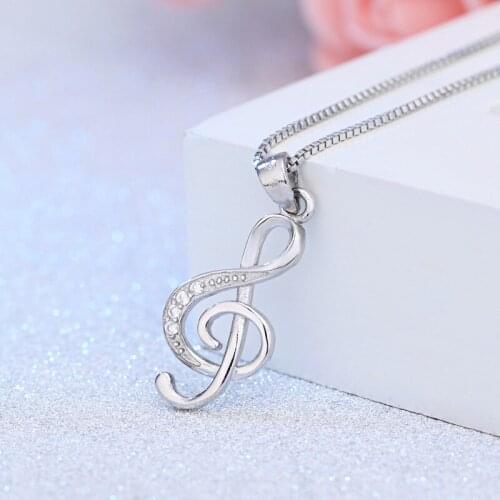 CHN61 925 silver fashion musical note shiny crystal ladies`pendant necklace jewelry short box chain women female no fade