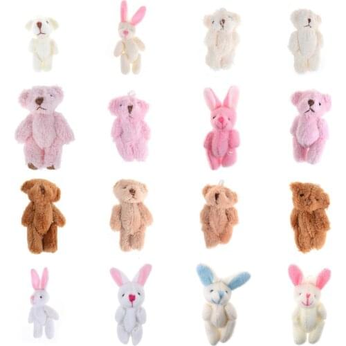 3.5/4/4.5/6/8cm Soft Plush Bunny Bear Mini Joint Rabbit Bear Pendant For Key Chain Bouquet Toy Doll DIY Ornaments Gifts