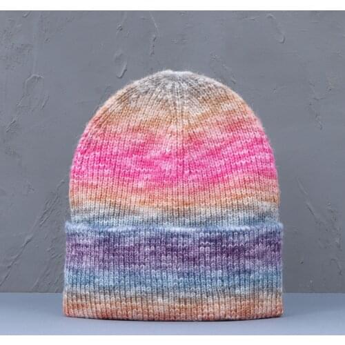 2021 NEW FASHION Tie-dye Winter Beanie Hat for Women Cashmere Knitted Beanie Hat Colorful Skullies Cap Autumn Fur Hats