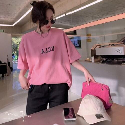 News Popular T-Shirt Loose Cotton Letter Womens Wear Tops Short Sleeve Summer Female Fashion Casual Student Girl Tshirt