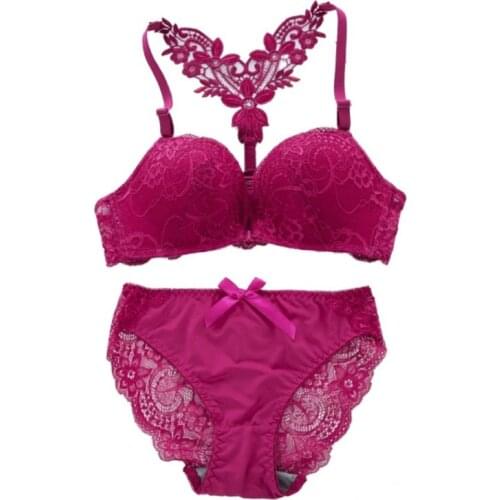 New Front Closure Beauty Back Bra Set Sexy Lace Embroidery Bra Set with Convertible Straps and Bow Wire Free Brief Sets