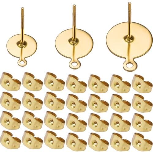 20 Pcs/Lot 6/8/10mm Stainless Steel Gold Blank Post Earring Studs Base Pins Connectors Earring Plug Ear Back For Jewelry Making